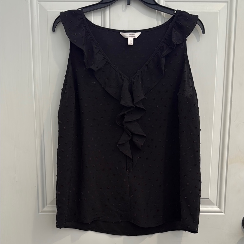LC Lauren Conrad Black Ruffled Sleeveless Top/blouse.  Size Medium.